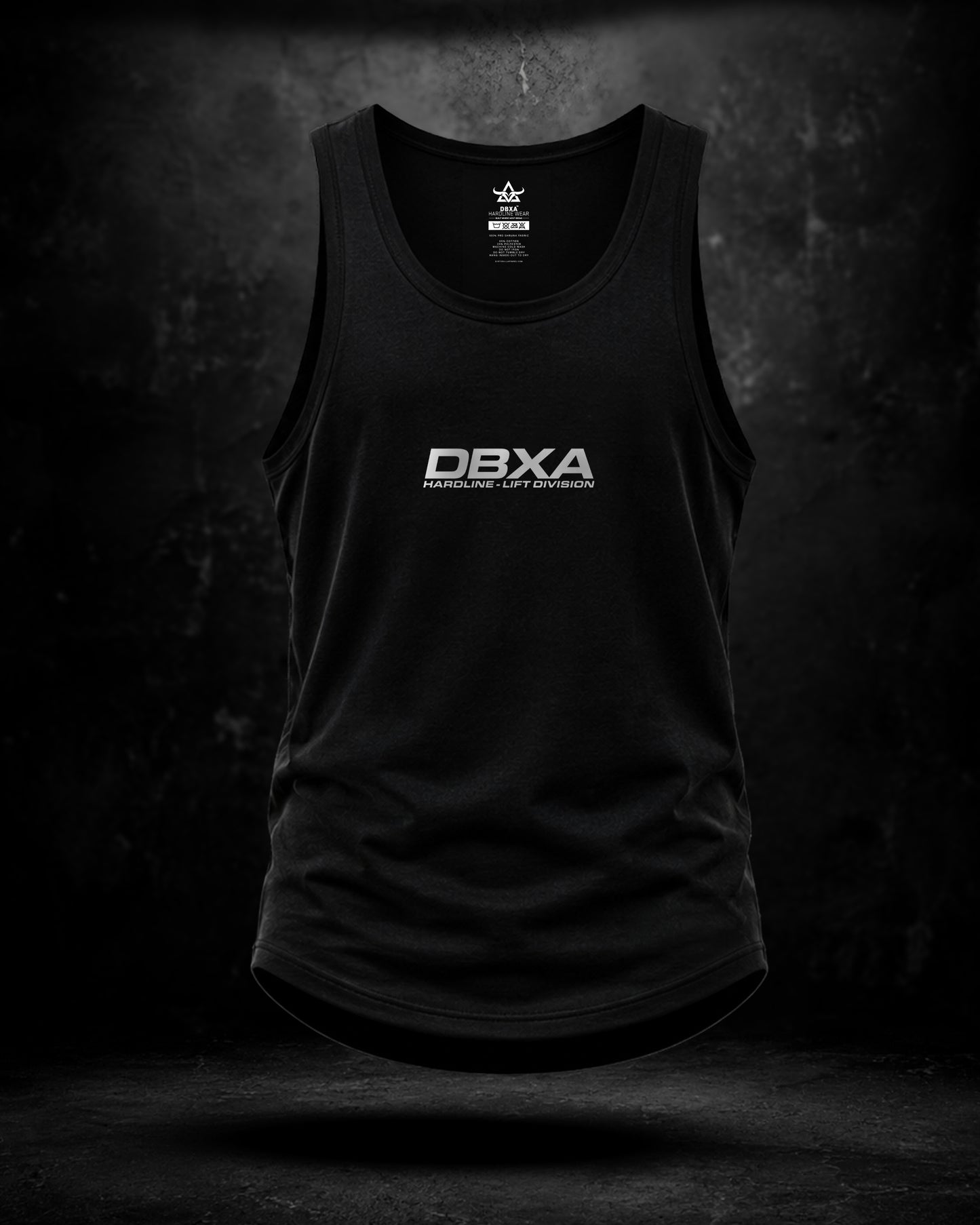 Black tank top with 'DBXA' logo on a dark background