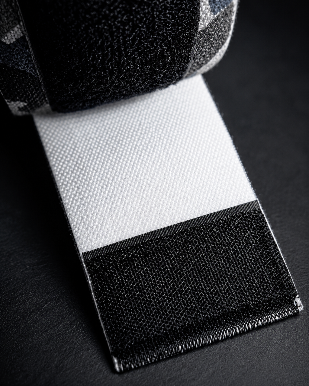 Black and white striped tie on a dark background