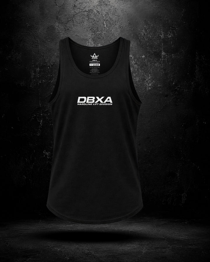 Black DBXA Hardline Tank showing the front logo