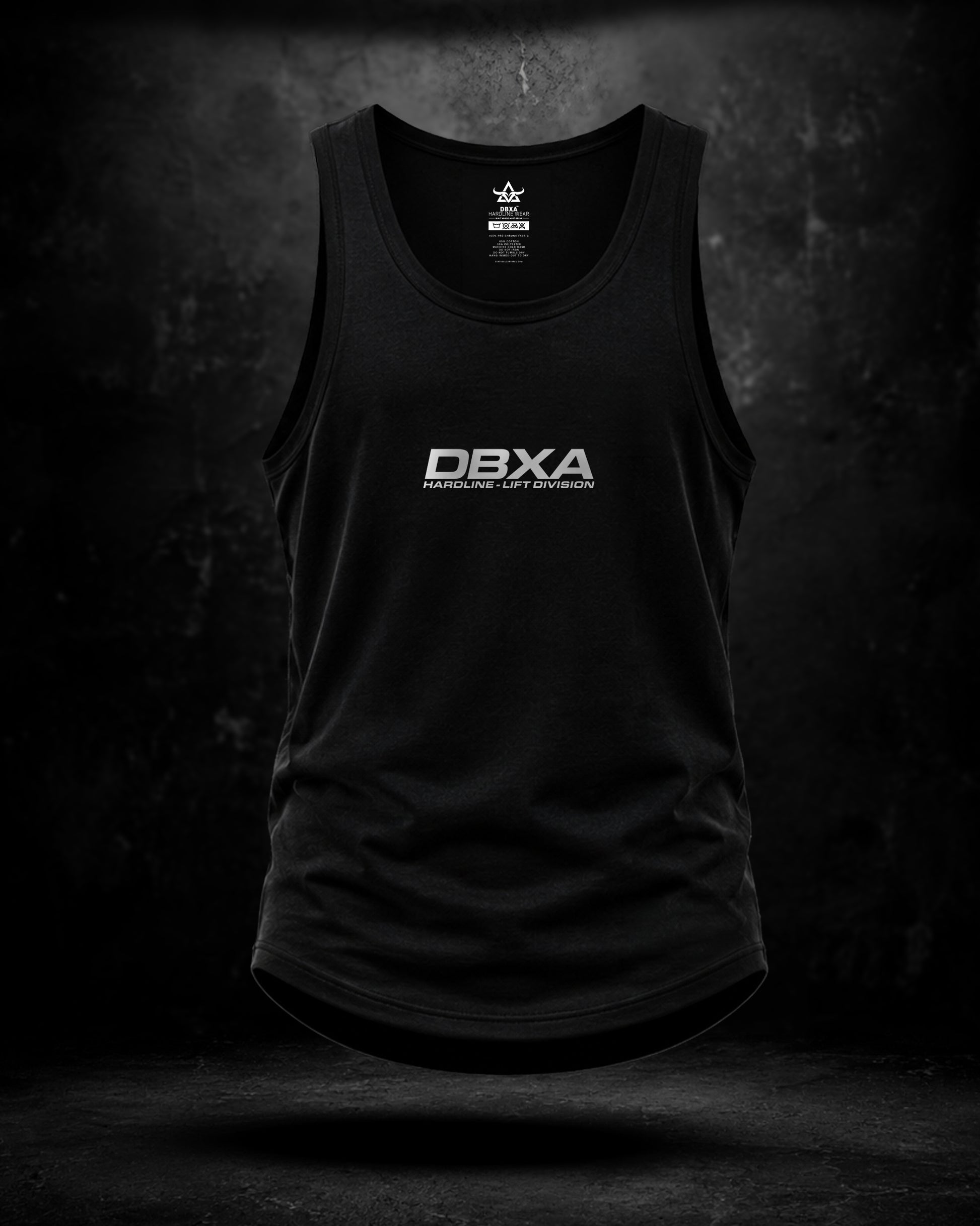 Black tank top with 'DBXA' logo on a dark background