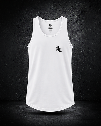white tank with black monogram HC front image