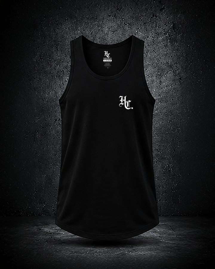 Black Hardline Co. Tank front view — HC chest monogram