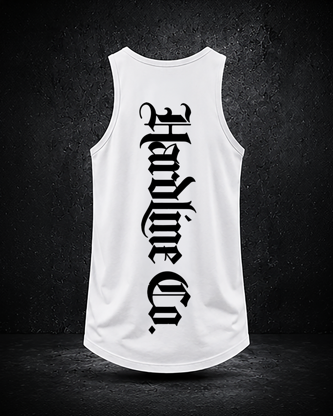 White Hardline Co. Tank rear view — vertical Hardline Co. artwork
