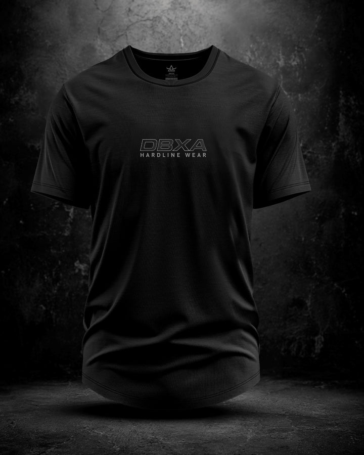 Black DBXA Street Shadow Longline Tee showing the front DBXA logo