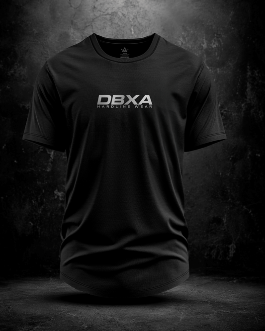 Black t-shirt with 'DBXA' logo on a dark background