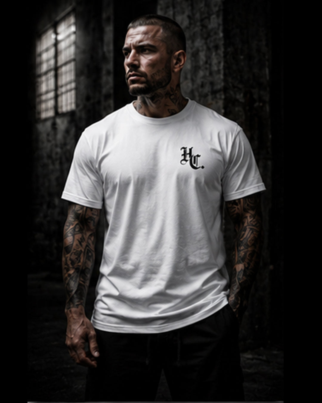 White Hardline Co. Tee front lifestyle view