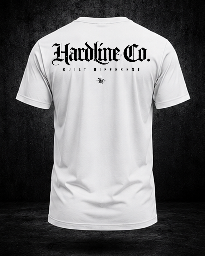 White Hardline Co. Tee rear view — Hardline Co. artwork