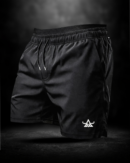 Black shorts with a logo on a dark background