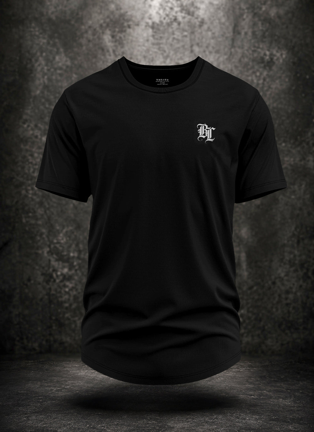 Black Blacklisted OTS V1 tee showing the small front monogram