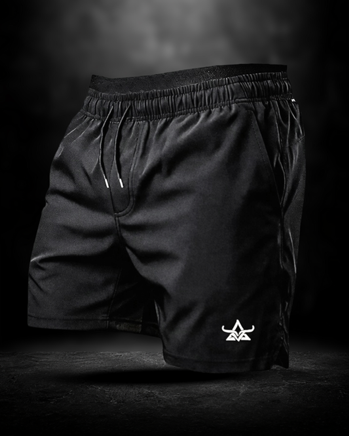 Black DBXA Ironstrike Shorts front product view with DBXA branding.