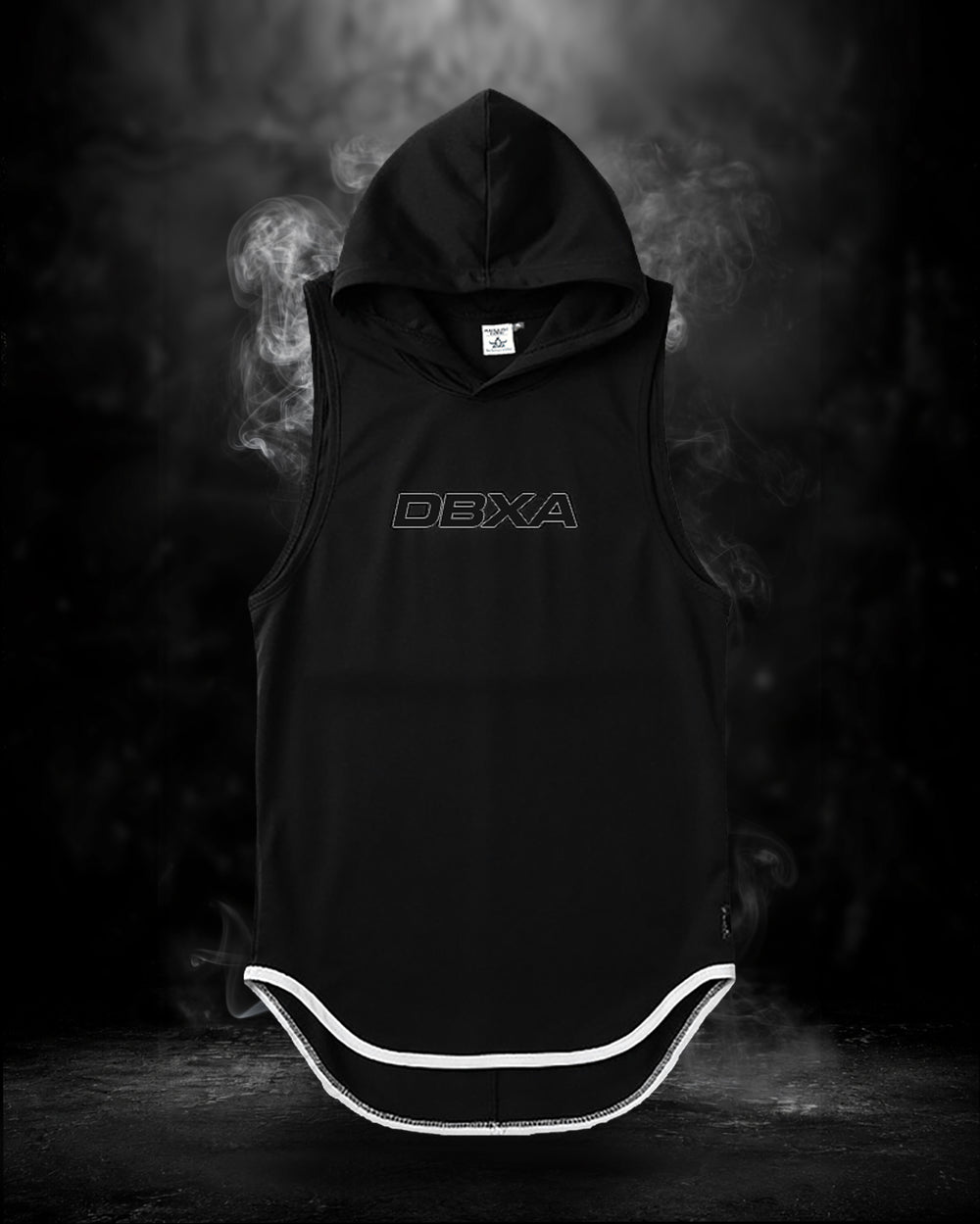 Black DBXA Ironcore Hooded Tank shown from the front