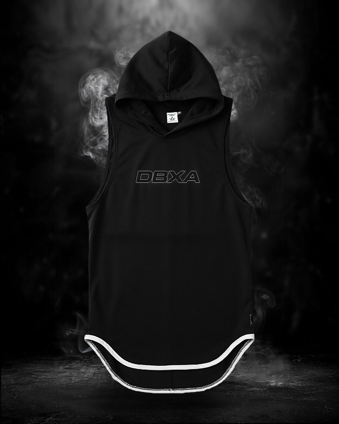 Black DBXA Ironcore Hooded Tank shown from the front