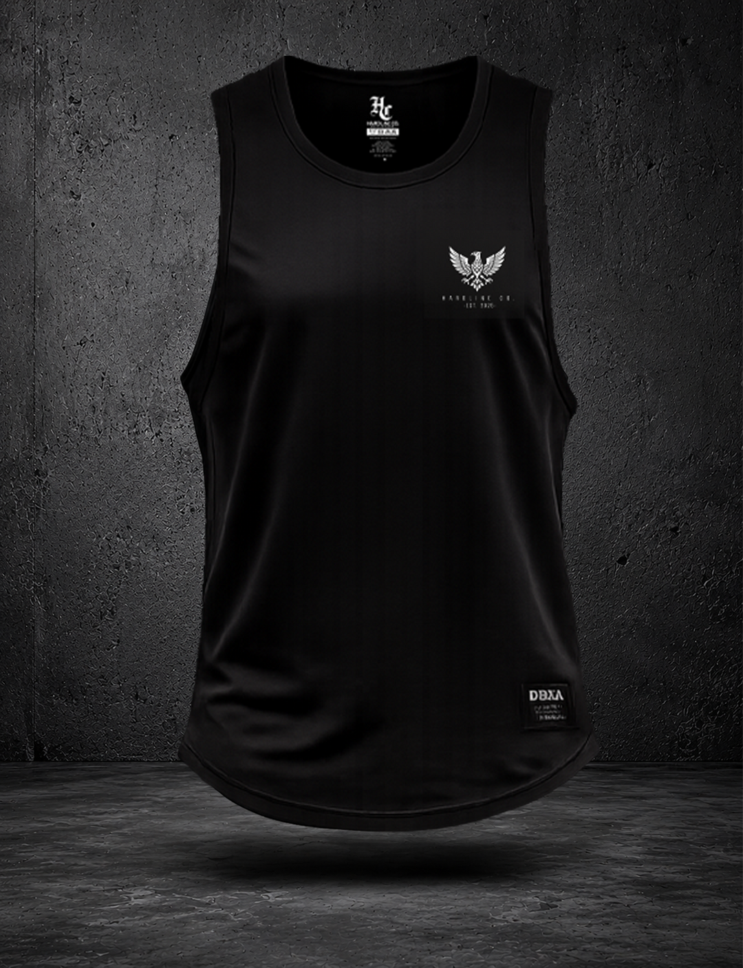 Black Hardline Co. Built Different Tank front — eagle chest print