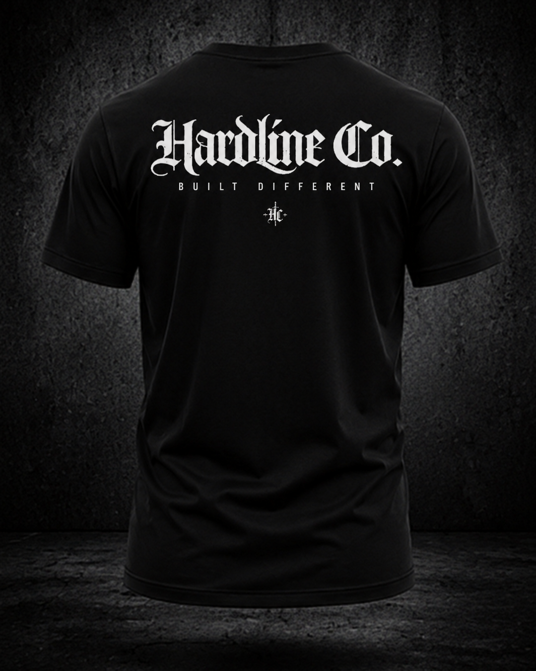 Black Hardline Co. Tee rear view — Hardline Co. and Built Different artwork