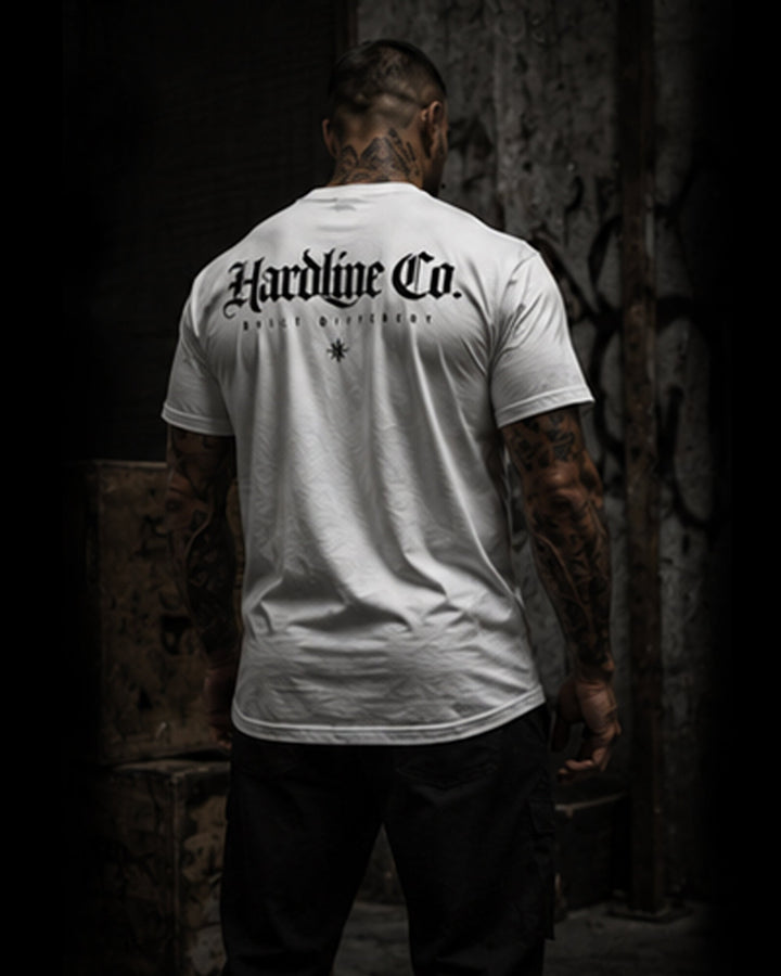 White Hardline Co. Tee rear lifestyle view