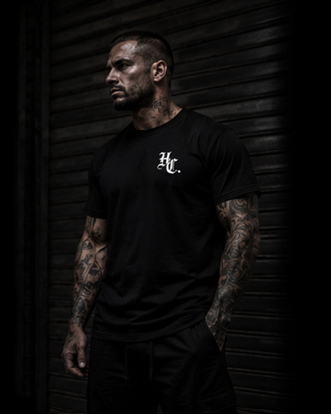 Black Hardline Co. Tee front lifestyle view