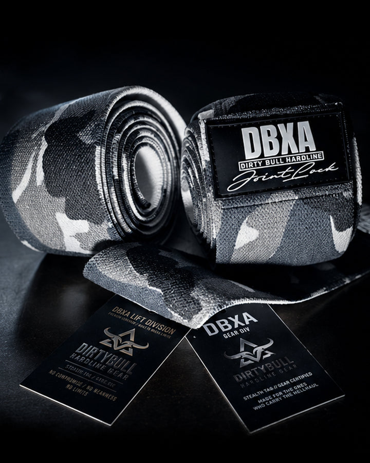 Camouflage bandages with DBXA branding on a black background