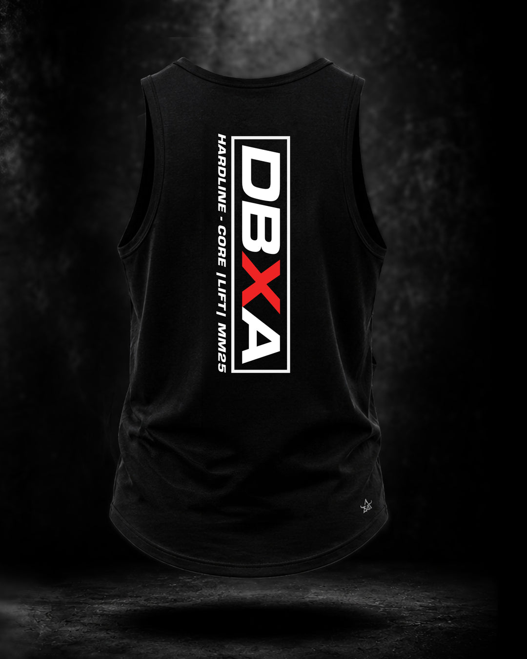 Black DBXA Hardline Tank showing the vertical rear logo