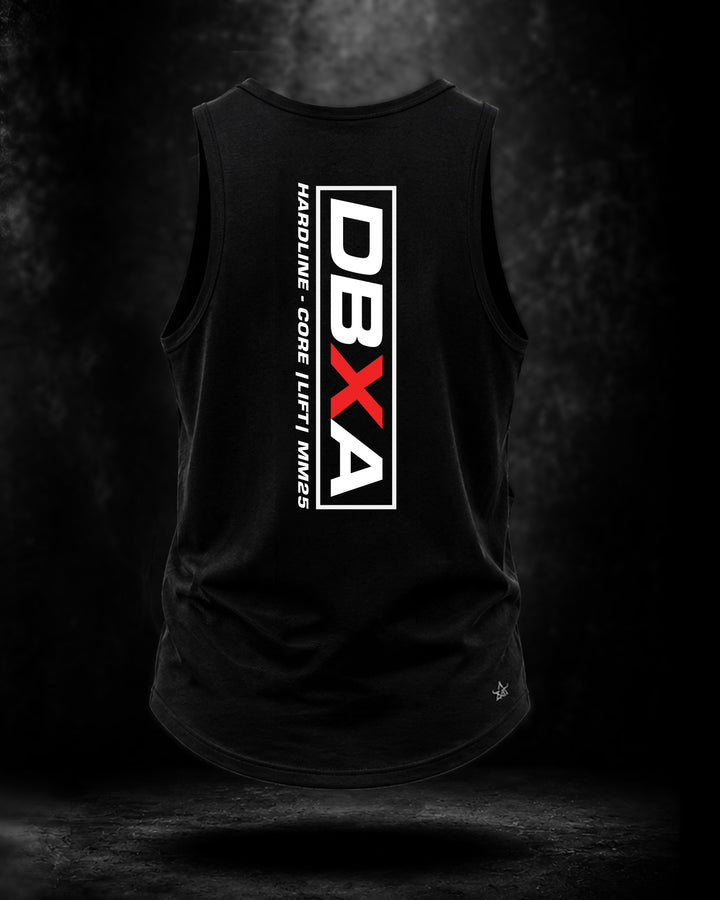 Black DBXA Hardline Tank showing the vertical rear logo
