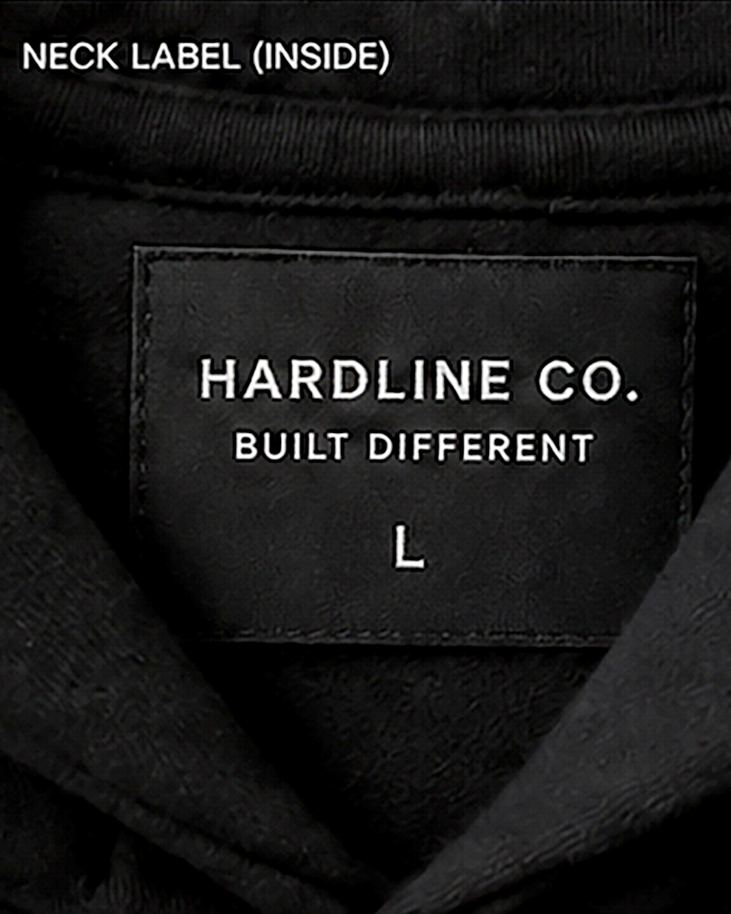 Close-up of the Hardline Co. Hoodie internal neck label
