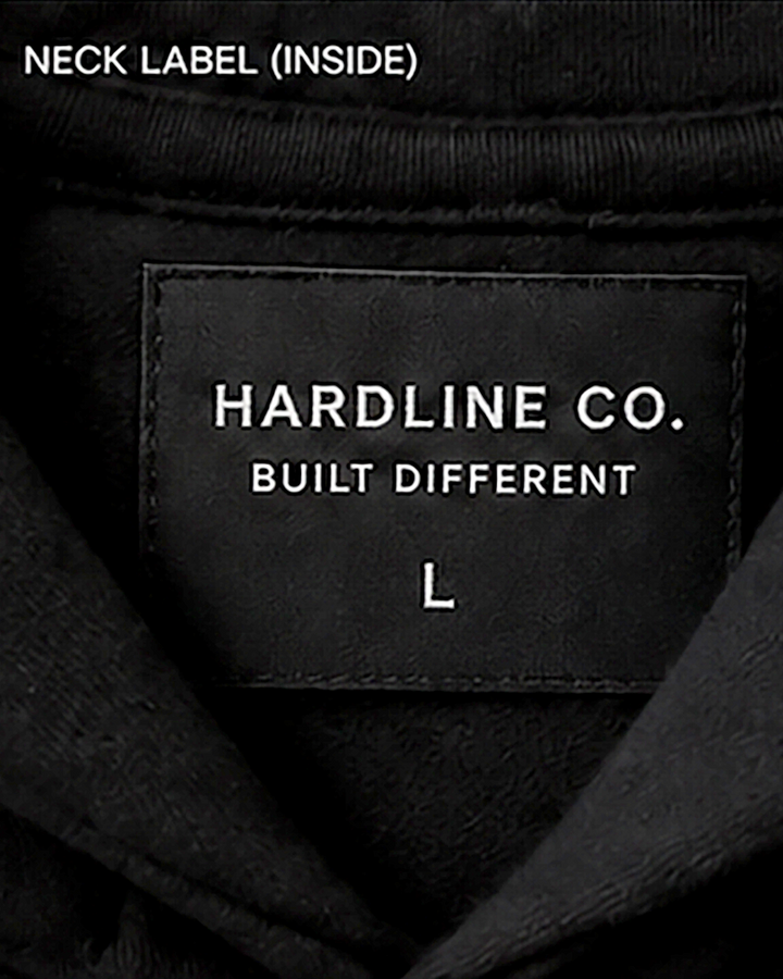 Close-up of the Hardline Co. Hoodie internal neck label