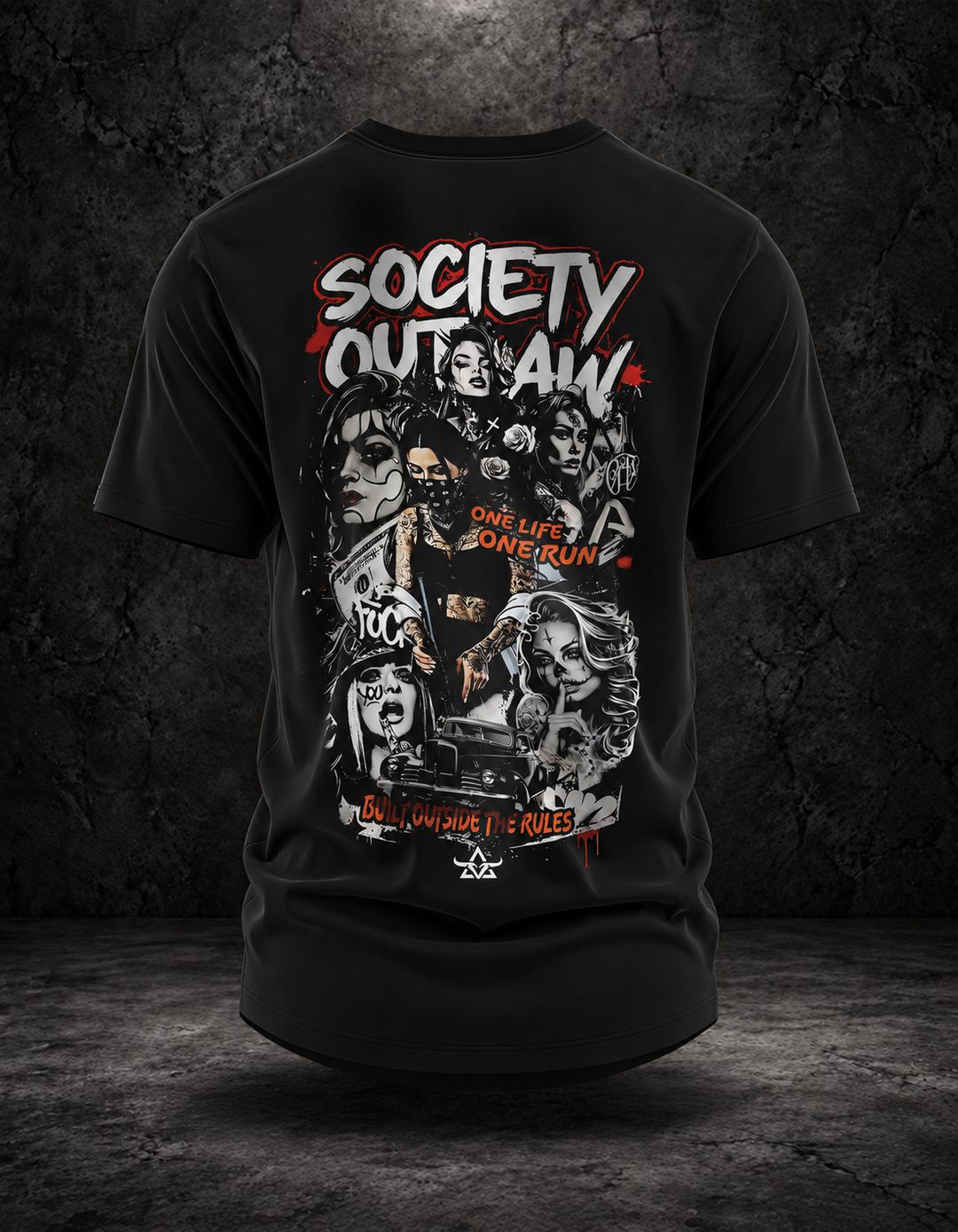 Society Outlaw Graffiti Tee — Black — back view