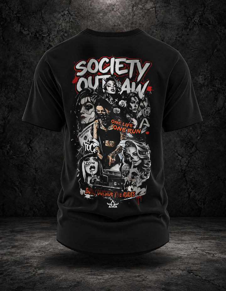 Society Outlaw Graffiti Tee — Black — back view