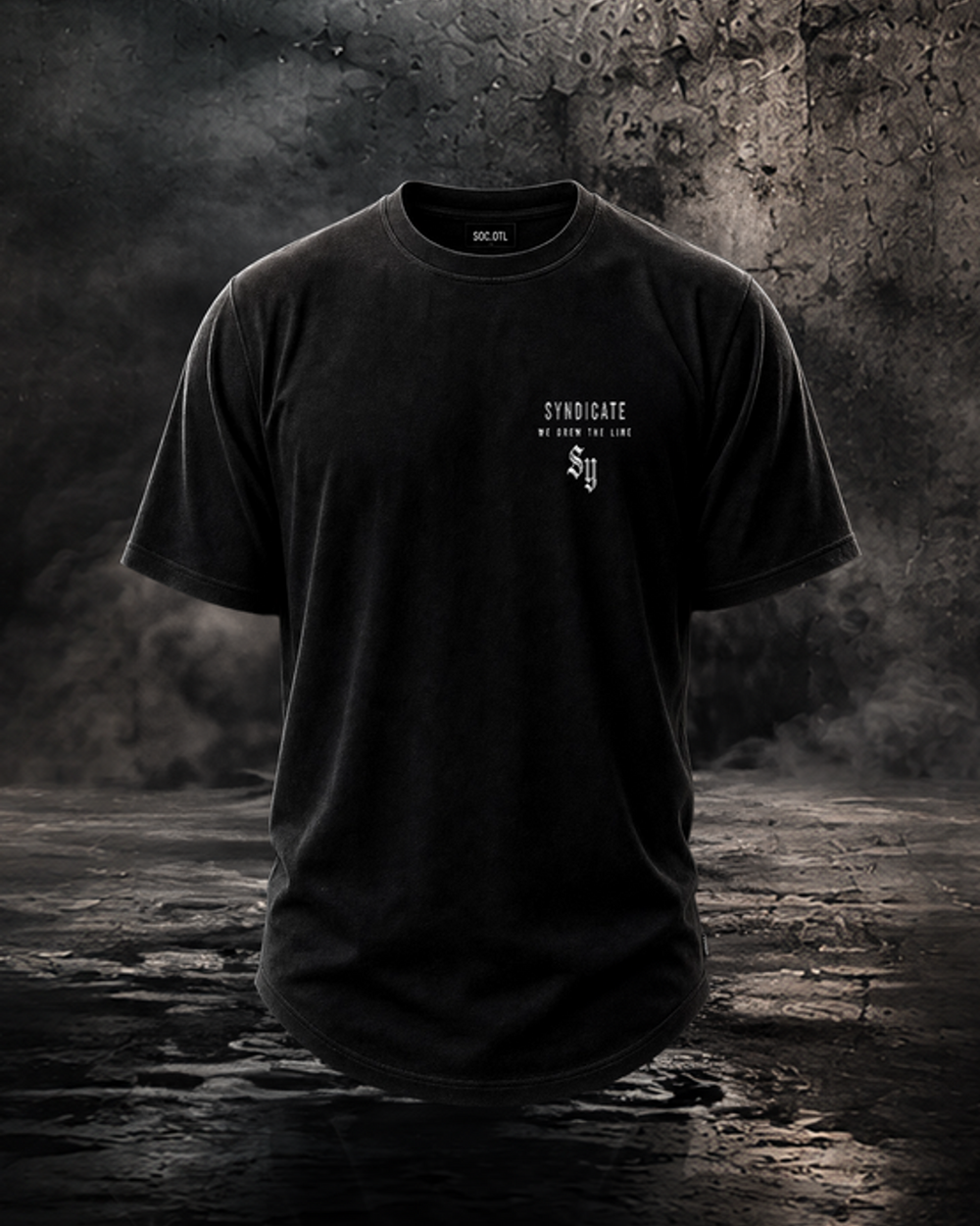 Black The Syndicate Tee front product view with Syndicate chest branding.
