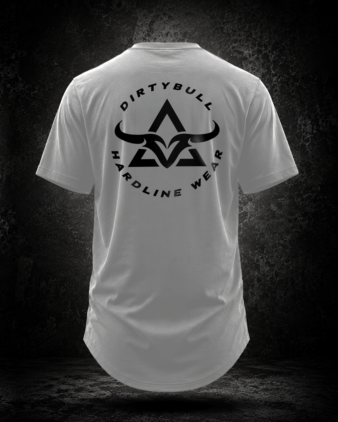 White DBXA Trisnap Longline Tee showing the rear bull logo