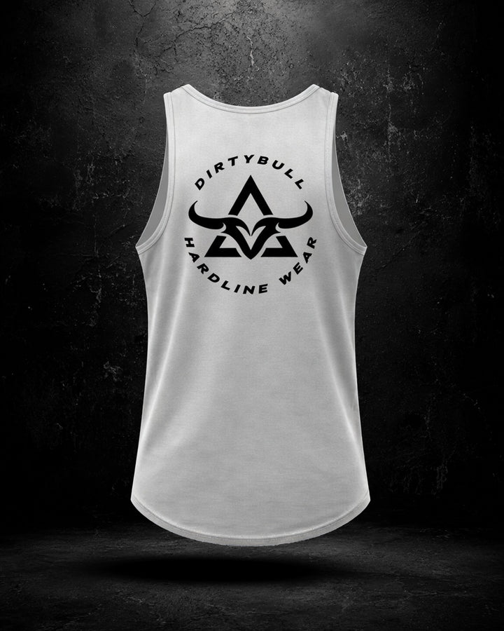 White DBXA Bullstrike Tank showing the large rear bull logo